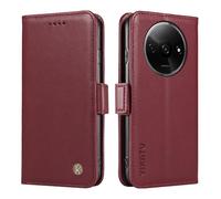 XINNI Carcasa para Xiaomi Redmi A3 Funda, PU/TPU Sencillo Cuero Magnético Estuche Protector Caso, RojoVino
