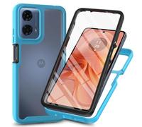 XINNI Funda para Moto E14/G04s/G24/G04/G24 Power Antichoques 360 Grados con Protector de Pantalla Integrado Robusto Doble Cara Bumper Transparente Case Completa Carcasa, Azul Claro
