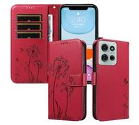 XINNI Funda para Motorola Moto G75 5G, Mariposa Diente de León Relieve Cuero PU Billetera Cubierta, Rojo