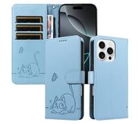 XINNI Funda para Motorola Moto G77, Mariposa Gato Relieve Cuero PU Billetera Cubierta, Azul Cielo
