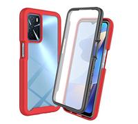 XINNI Funda para OPPO A16/A16S/A54S Antichoques 360 Grados con Protector de Pantalla Integrado Robusto Doble Cara Bumper Transparente Case Completa Carcasa, Rojo