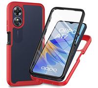 XINNI Funda para OPPO A17 4G Antichoques 360 Grados con Protector de Pantalla Integrado Robusto Doble Cara Bumper Transparente Case Completa Carcasa, Rojo