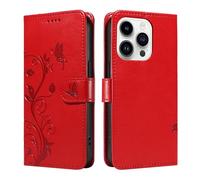 XINNI Funda para OPPO Reno 15 5G, Mariposa Árbol de Flor de Albaricoque Relieve Cuero PU Billetera Cubierta, Rojo