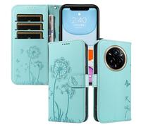 XINNI Funda para Realme 14 Pro Plus, Mariposa Diente de León Relieve Cuero PU Billetera Cubierta, Verde