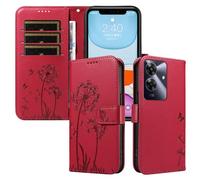 XINNI Funda para Realme Note 60 4G, Mariposa Diente de León Relieve Cuero PU Billetera Cubierta, Rojo