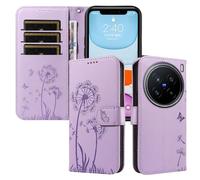 XINNI Funda para Vivo X200 Pro, Mariposa Diente de León Relieve Cuero PU Billetera Cubierta, Violeta