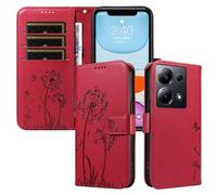 XINNI Funda para Xiaomi Poco M6 Pro 4G, Mariposa Diente de León Relieve Cuero PU Billetera Cubierta, Rojo