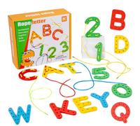 XINNIAN Juego para ensartar Las Letras número,Juguetes de Madera,Juego Educativo,Juguete Montessori,Regalo de Cumpleaños Navidad para Niños 3 4 5 6 7 Años