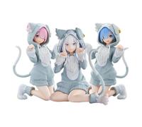 Xinnice 3PCS Ram/Rem Figura Anime Re 0 Figuras de Acción Ram Rem Orejas de Gato Modelo Sentado Estatua Decoración Escritorio Ornamento Coleccionable