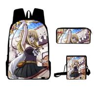Xinnice Fairy Tail Anime Mochila de 3 piezas, Natsu Dragneel/Lucy Heartfilia Mochila escolar + Estuche + Bolso Bandolera, Anime Backpack Set para Niñas Mujer, Tipo 4., 30x13x40cm