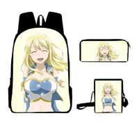 Xinnice Fairy Tail Anime Mochila de 3 piezas, Natsu Dragneel/Lucy Heartfilia Mochila escolar + Estuche + Bolso Bandolera, Anime Backpack Set para Niñas Mujer, Tipo 3, 30x13x40cm