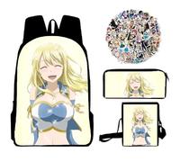 Xinnice Mochila de Fairy Tail, Natsu Dragneel Lucy Heartfilia Anime Mochila escolar + Estuche + Bolso bandolera, Juego de mochila/50 Piezas Pegatinas de Escritorio Anime Suministro de Estudiantes para