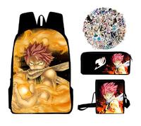 Xinnice Mochila de Fairy Tail, Natsu Dragneel Lucy Heartfilia Anime Mochila escolar + Estuche + Bolso bandolera, Juego de mochila/50 Piezas Pegatinas de Escritorio Anime Suministro de Estudiantes para