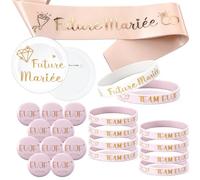 Xinnun 21 Regalos para la Futura Novia Incluye 1 Bufanda 10 Insignias de Equipo 10 Pulseras de Silicona EVJF Accesorios de Boda para una Despedida de Soltera(Blanco y Rosa)