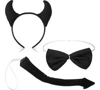 Xinnun 3 Accesorios de Carnaval Incluye Diadema de Cuernos Cola de Demonio y Pajarita Disfraces de Demonio para Mujer Hombre Fiesta Halloween Decoración Cosplay (Negro)
