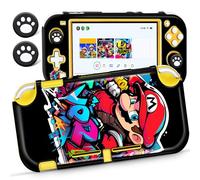 Xinocy Funda para Nintendo Switch Lite con diseño de anime de dibujos animados, funda protectora suave y delgada + 2 tapas para el pulgar para niños, adolescentes y niñas para Switch 2019, color negro
