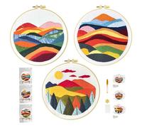 Xinpinzhou 3pcs Kit Bordado Principiante, Kit Patrones para Bordar a Mano con Hilos y Telas Paisaje de Montaña, Embroidery Kit Set Bordado Punto de Cruz Niños Inicio Manualidades Adultos