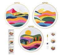 Xinpinzhou 3pcs Kit Bordado Principiante, Kit Patrones para Bordar a Mano con Hilos y Telas Paisaje de Montaña, Embroidery Kit Set Bordado Punto de Cruz Niños Inicio Manualidades Adultos