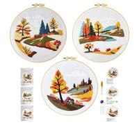 Xinpinzhou 3pcs Kit Bordado Principiante, Kit Patrones para Bordar a Mano con Hilos y Telas Paisaje Junto al Arroyo, Embroidery Kit Set Bordado Punto de Cruz Niños Inicio Manualidades Adultos