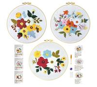 Xinpinzhou 3pcs Kit Bordado Principiantes, Kit Patrones para Bordar a Mano con Hilos y Tela Flor, Embroidery Kit Set Bordado Punto de Cruz Niños Inicio Manualidades Adultos