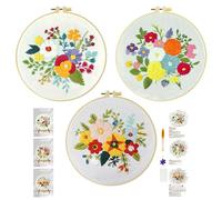 Xinpinzhou 3pcs Kit Bordado Principiantes, Kit Patrones para Bordar a Mano con Hilos y Tela Flor, Embroidery Kit Set Bordado Punto de Cruz Niños Inicio Manualidades Adultos