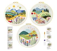 Xinpinzhou 3pcs Kit Bordado Principiantes, Kit Patrones para Bordar a Mano con Hilos y Tela Flor Hierba Planta, Embroidery Kit Set Bordado Punto de Cruz Niños Inicio Manualidades Adultos