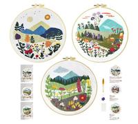 Xinpinzhou 3pcs Kit Bordado Principiantes, Kit Patrones para Bordar a Mano con Hilos y Tela Flor Hierba Planta, Embroidery Kit Set Bordado Punto de Cruz Niños Inicio Manualidades Adultos