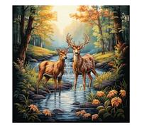 Xinpinzhou Kit Punto de Cruz con Hilos y Tela Impresa Ciervo Animales, Cuadros en Cross Stitch Embroidery Bordar Punto de Cruz Kit Bordado Completo Esquemas para Principiantes Patrones Contado