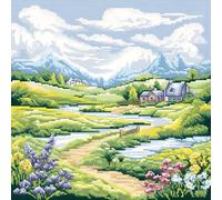 Xinpinzhou Kit Punto de Cruz con Hilos y Tela Impresa, Cuadros en Cross Stitch Embroidery Bordar Punto de Cruz Kit Bordado Completo Esquemas para Principiantes Patrones Contado Paisaje de Pueblo