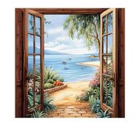Xinpinzhou Kit Punto de Cruz con Hilos y Tela Impresa, Cuadros en Cross Stitch Embroidery Bordar Punto de Cruz Kit Bordado Completo Esquemas para Principiantes Patrones Contado Paisaje Fuera la Puerta