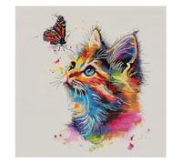 Xinpinzhou Kit Punto de Cruz con Hilos y Tela Impresa Gato Colorido, Cuadros en Cross Stitch Embroidery Bordar Punto de Cruz Kit Bordado Completo Esquemas para Principiantes Patrones Contado Animal