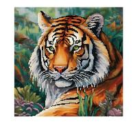 Xinpinzhou Kit Punto de Cruz con Hilos y Tela Impresa Tigre, Cuadros en Cross Stitch Embroidery Bordar Punto de Cruz Kit Bordado Completo Esquemas para Principiantes Patrones Contado Animal