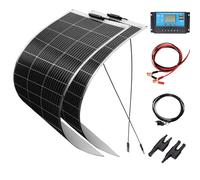 XINPUGUANG 200W kit de Panel Solar 2pcs 100w fotovoltaico módulo monocristalino flexible 20A regulador para automóvil, barco, marina, autocaravana, caravanas, batería de 12v (Blanco)