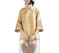 xinrishe Top De Lino Y Algodón Retro De Estilo Chino Para Mujer Camisa Holgada De Talla Grande Blusa Hanfu Tradicional Con Bordado Exquisito (Color : Yellow, Size : L)
