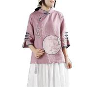 xinrishe Top De Lino Y Algodón Retro De Estilo Chino Para Mujer Camisa Holgada De Talla Grande Blusa Hanfu Tradicional Con Bordado Exquisito (Color : Purple, Size : XXL)