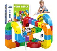 xinrongda 81 piezas Clickrail Electric Train Set Flexible Racing, DIY Cube Track Block Tren con Gravedad Defying 3D Layouts, Imán Ferrocarril & Magic Rail Block, Regalos de juguete para niños