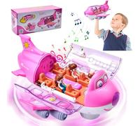 xinrongda Avión de Juguete de Rotación de 360° con Luces Intermitentes, Música y Sonido de Avión, Juegos y Juguetes Niños Educativos, Regalo para Niños y Niñas Mayores 3 Años (Rosa)