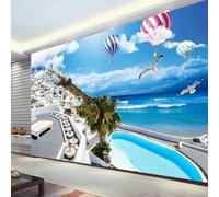 XINRUYI Papel pintado autoadhesivo 3D con un precioso diseño de paisaje marino y globo aerostático, pegatinas decorativas para la pared del dormitorio y el salón