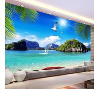 XINRUYI Papel pintado/pegatinas decorativas 3D autoadhesivas con motivos de islas, cielos azules, nubes blancas y paisajes marinos, perfectas para la decoración de dormitorios y salas de estar