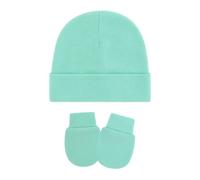 Xinsheinelry 1 gorro y guantes de hospital para bebé, cómodo, elástico, de algodón, mantiene al bebé caliente, unisex, diseño para recién nacido, Azul lago poco profundo, Talla única