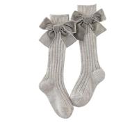 Xinsheinelry 1 par de calcetines de algodón dulce hasta la pantorrilla con detalle de cinta estampada con lazo para niñas pequeñas, uso diario, fiesta, media pantorrilla, tobillo, cinta para bebés