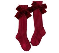 Xinsheinelry 1 par de calcetines de algodón dulce hasta la pantorrilla con detalle de cinta estampada con lazo para niñas pequeñas, uso diario, fiesta, media pantorrilla, tobillo, cinta para bebés