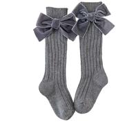 Xinsheinelry 1 par de calcetines de algodón dulce hasta la pantorrilla con detalle de cinta estampada con lazo para niñas pequeñas, uso diario, fiesta, media pantorrilla, tobillo, cinta para bebés