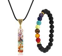 Xinsheinelry 2 collares con colgante difusor de cuentas de oración, 7 cristales, brazalete elástico para yoga, para mujer, One Size, como se describe, como se describe
