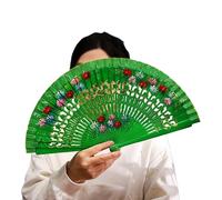 Xinsheinelry Abanico plegable de madera con patrón intrincado de pintura a mano, decoración del hogar, baile, refrigeración manual