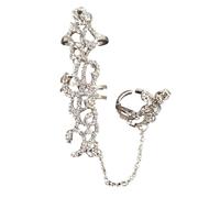Xinsheinelry Anillos de diamantes de imitación de flores para mujer, elegantes regalos de joyería de fiesta, aleación de doble dedo, diseños de cadena de diamantes de imitación ajustables, One Size