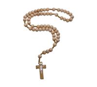 Xinsheinelry Collar de rosario católico hecho a mano con cruces de madera maciza y cuentas de madera para cristianos religiosos devocionales, 10MM 40cm, madera