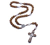 Xinsheinelry Collares de rosario de cuentas de madera, colgante católico, joyería religiosa para hombres y mujeres, 珠子10mm 吊坠15cm 十字架:3.14*5.3cm, madera