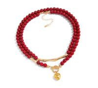 Xinsheinelry De 2 collar elegante con símbolo de corazón de amor, cuentas rojas y cierre OT para sus collares de cuentas de