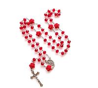 Xinsheinelry De rosario con cuentas de, roja, crucifijo religioso de Jesús, collares con colgante para hombres y mujeres, joyería, regalos, collar de rosario para mujeres